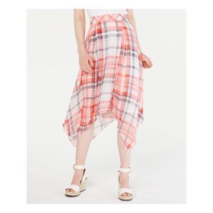 TOMMY HILFIGER Womens Pink Plaid Below The Knee Circle Skirt Size: 12